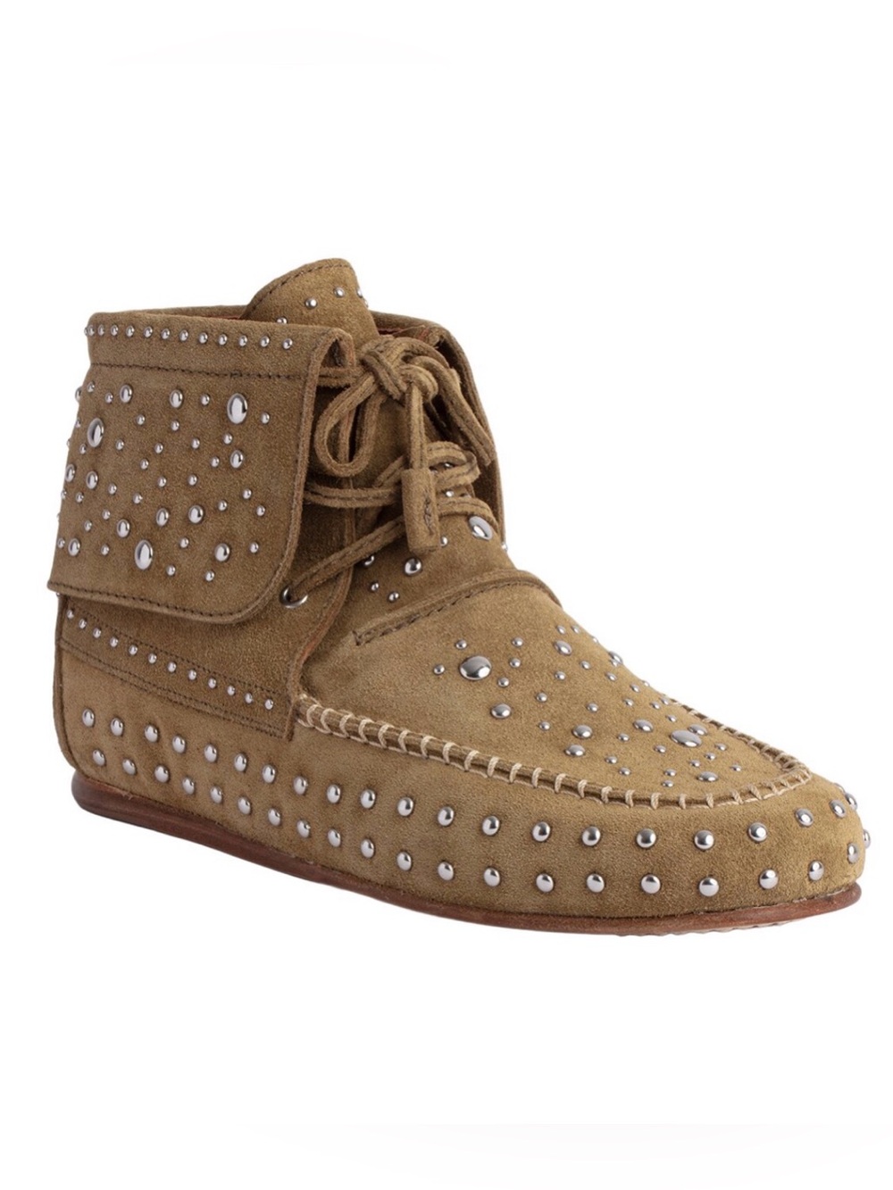 Zadig & Voltaire Tan Suede Santa Fe Dream Studs Bootie Moccasins 40 New in Box! - Picture 2 of 12